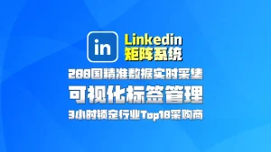 Linkedin领英矩阵系统​：200国精准数据实时采集，可视化标签管理，3小时锁定行业Top10采购商！